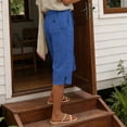 thumbnail image 5 of Brnmxoke Casual Bermuda Shorts for Women Knee Length Dressy Linen Drawstring Elastic Waist Shorts Basic Summer Beach Vacation Shorts with Pockets Blue,L, 5 of 9