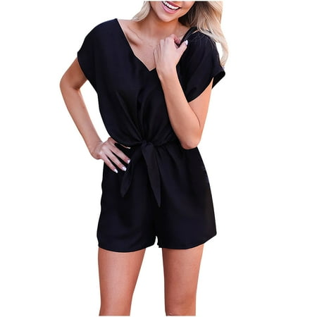

Women V Neck Solid Short Sleeve Jumpsuit Pajamas Casual Pants Hot6sl4877238