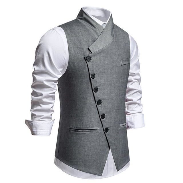 pstuiky Camisetas sin mangas para hombre, Nueva camiseta sin mangas con cuello tipo blazer, estampado, con botones y cuello tipo chaleco ajustado para hombre Camisas de hombre s