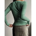 thumbnail image 4 of Women'S Long Sleeve Henley T Shirts Button Ribbed Knit Slim Fit Basic Tops Blouse Casual Outfits Green L, 4 of 5