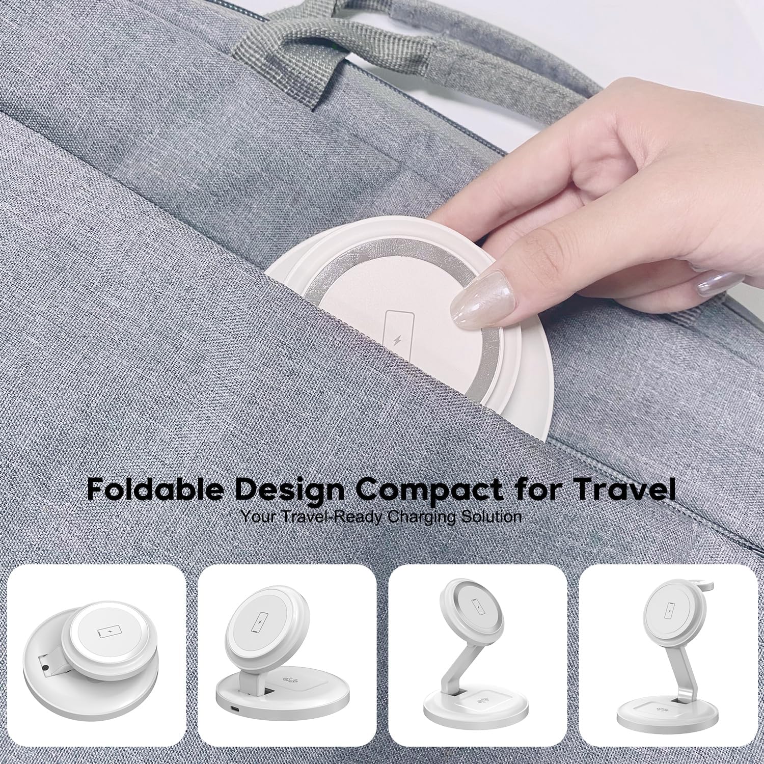 Wireless Charger, 3-in-1 Magnetic Wireless Charging Station Compatible with iPhone 17 16 15 14 13 12 Series, AirPods and iWatch Series - Foldable (White)