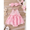 thumbnail image 3 of Infant Baby Girls Summer Romper Dress Sleeveless Casual Floral Print Romper with Headband, 3 of 9
