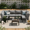 thumbnail image 2 of YODOLLA 7 piece Outdoor Patio furniture Set Clearance Metal Patio Sectional Sofa Set on sale with Grey Cushions, 2 of 7