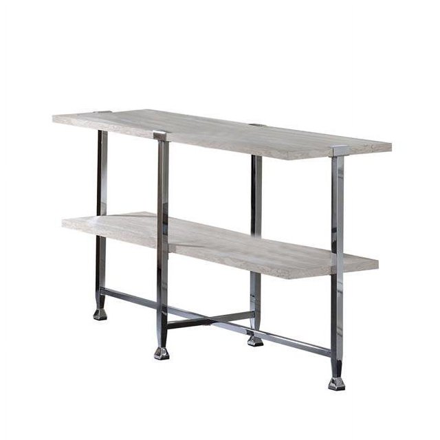BM209594 Benjara Table de Canapé avec Base en Métal en Forme de X et 2 Étagères de Rangement, Argent et Beige