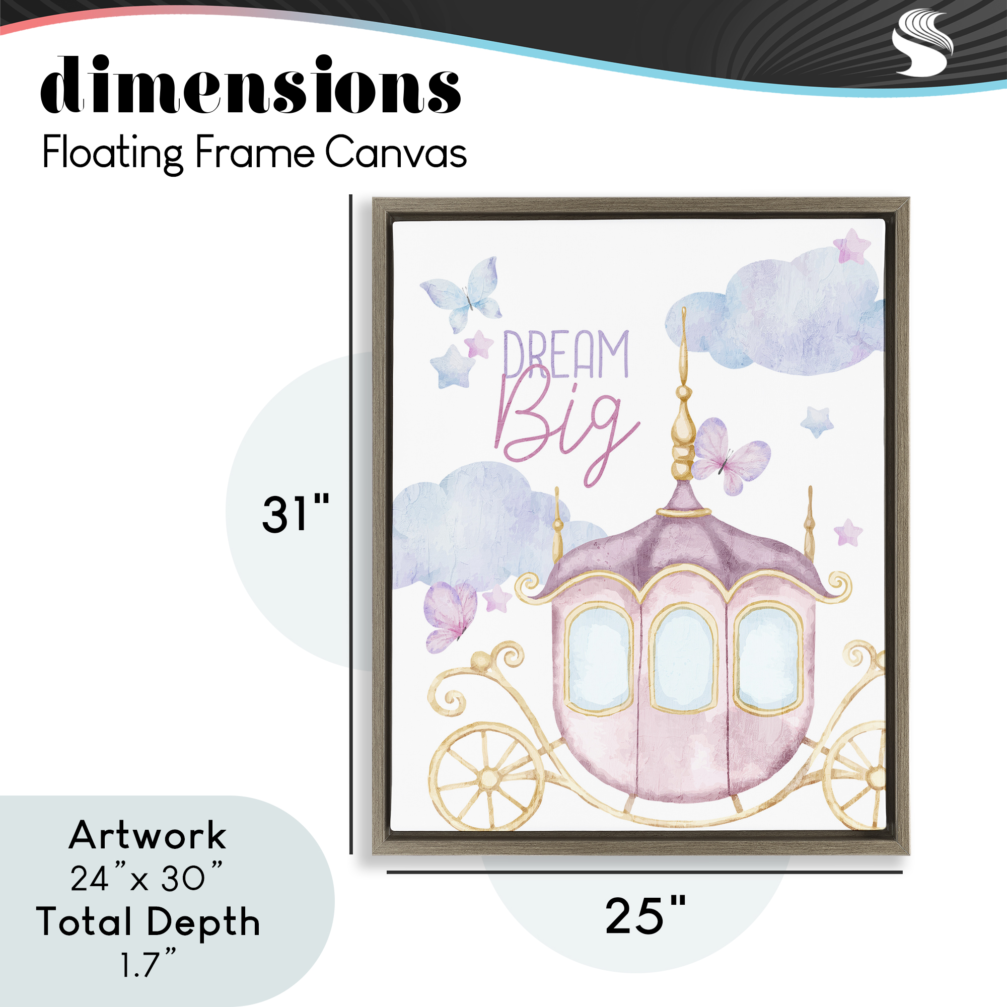 Dream Big Fantasy Carriage Brown Framed Floater Canvas Wall Art, design by Kim Allen