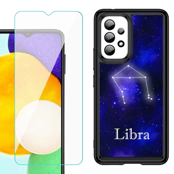 Shockproof Bumper (Black Frame) phone Case for Samsung Galaxy A23 5G, with Tempered Glass Screen Protector, by OneToughShield ® - Libra