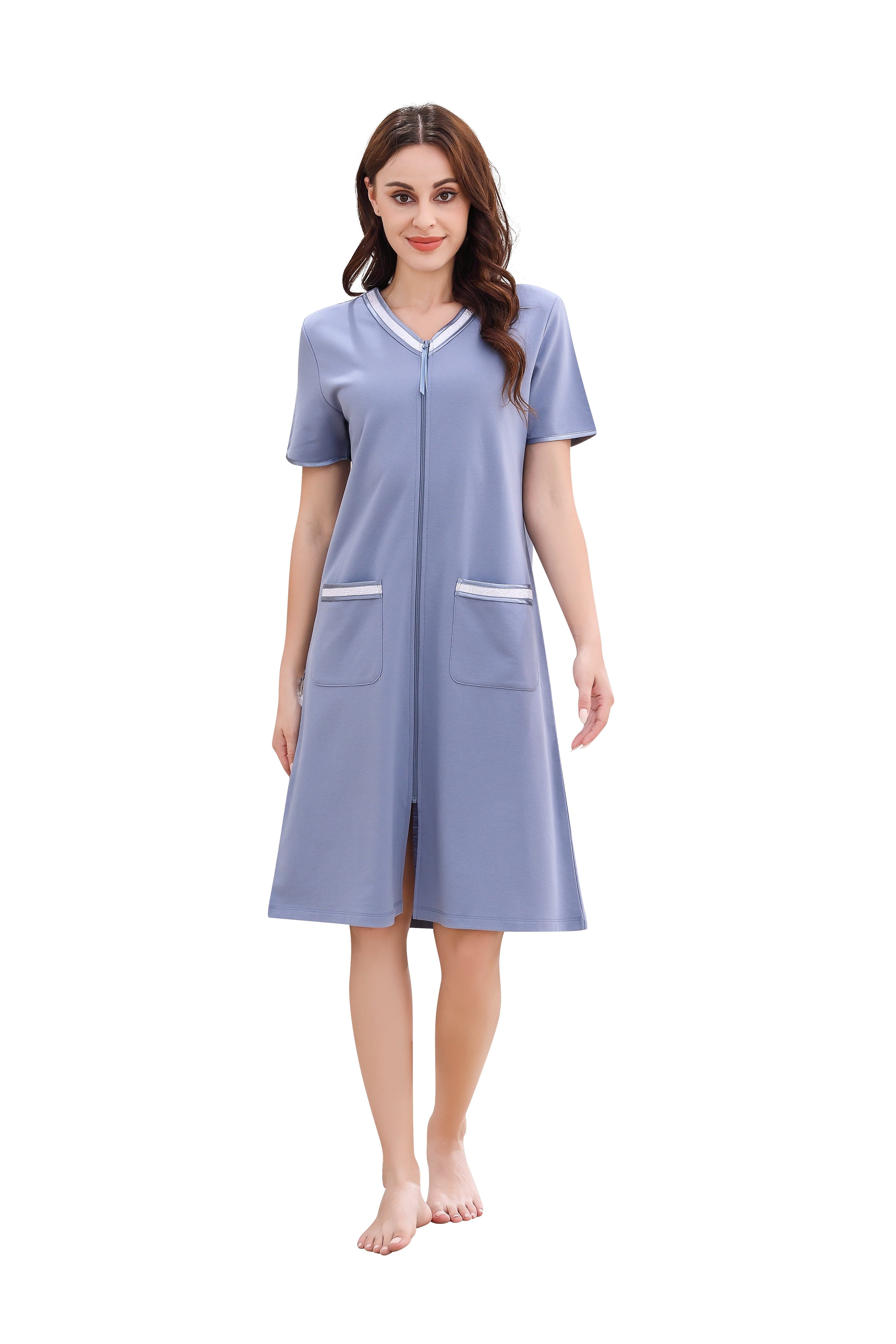 FIOPHY Women Zipper Robe Short Sleeve Bathrobe Lightweight Sleepwear