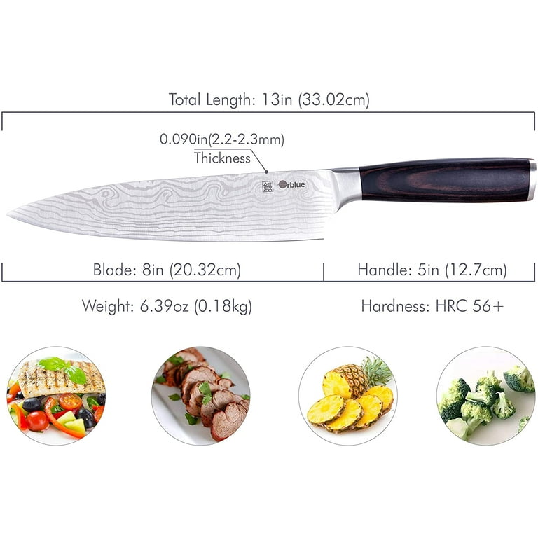 OLULU 8 inch Chef Knife, Razor Sharp Kitchen Knife with Protective Knife  Sheath, Razor Sharp Slicing Knife with Ergonomic Handle, German Stainless