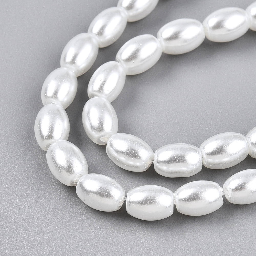 Baking Painted Pearlized Glass Pearl Bead Strands Rice Creamy White 7x5.1mm Hole: 0.9mm about 112~114pcs/strand 30.51~31.10''(77.5~79cm)