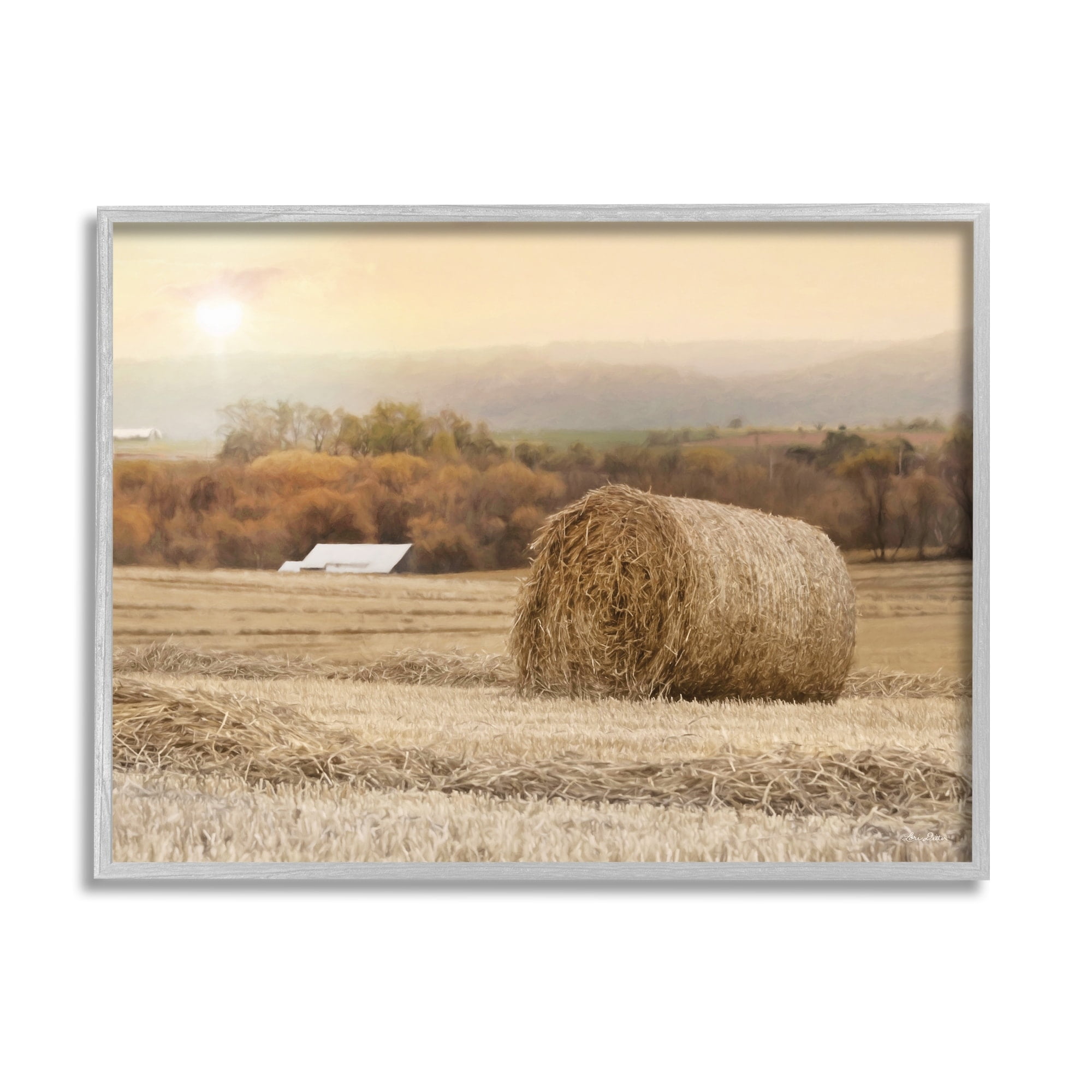 Stupell Industries Rural Haystack Farmland Field Shining Morning Sun Photograph Gray Framed Art Print Wall Art, Design by Lori Deiter