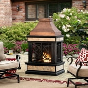 SUNJOY Outdoor 57 inch Steel Wood Burning Fireplace with Fire Poker and Rain Cover