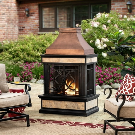 SUNJOY Outdoor 57 inch Steel Wood Burning Fireplace with Fire Poker and Rain Cover