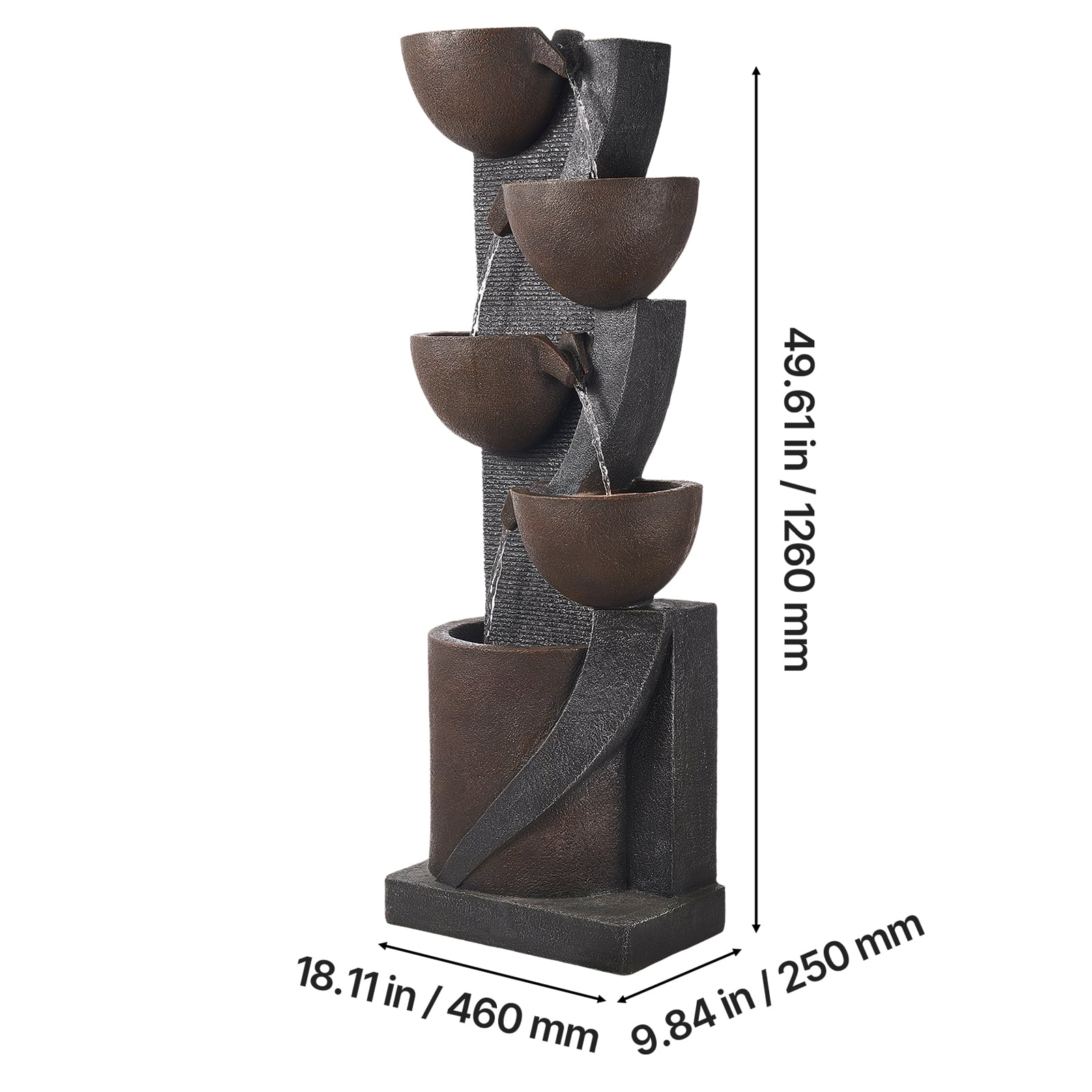 KFFKFF Outdoor Water Fountain, 49.61 in Tall, 5-Tier Jar-Shaped Cascading Design with LED Light and Pump, Ideal for Garden, Patio, Home, and Backyard Use