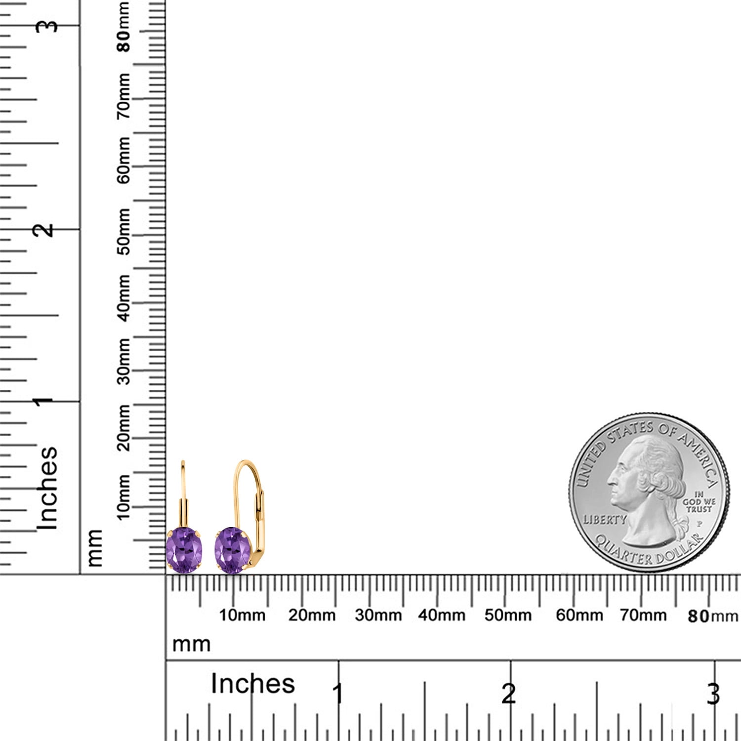 Gem Stone King Purple Amethyst Yellow Gold Plated Leverback Earrings for Women (1.50 Cttw, Gemstone February Birthstone, Oval 7X5MM)