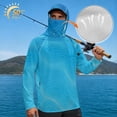 thumbnail image 3 of SEANATIVE Sun Protection Fishing Hoodie for Men, Long Sleeve Hooded Full Coverage Fishing Shirt Workout Camping Running Hooded Top with Mesh Face Mask, M, Abstract Stripes Pattern Blue, 3 of 7