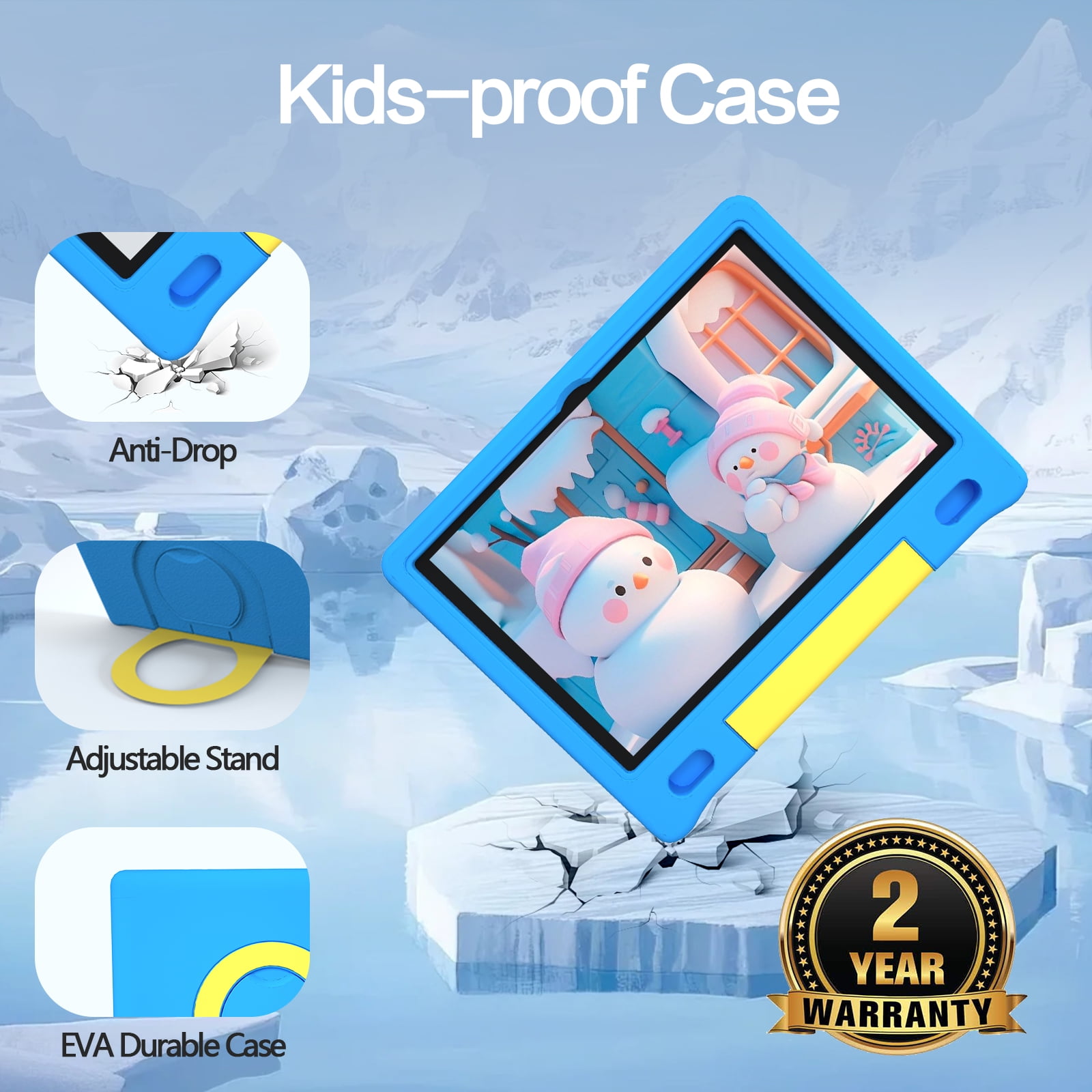 Kids Tablet with Strap, Android 14 Tablet for Kids 10 inch , Toddler Tablet Octa-Core 64GB 1TB Expandable, Children's Tablet with Case, Bluetooth WiFi Parental Control Dual Camera, 12-hr battery