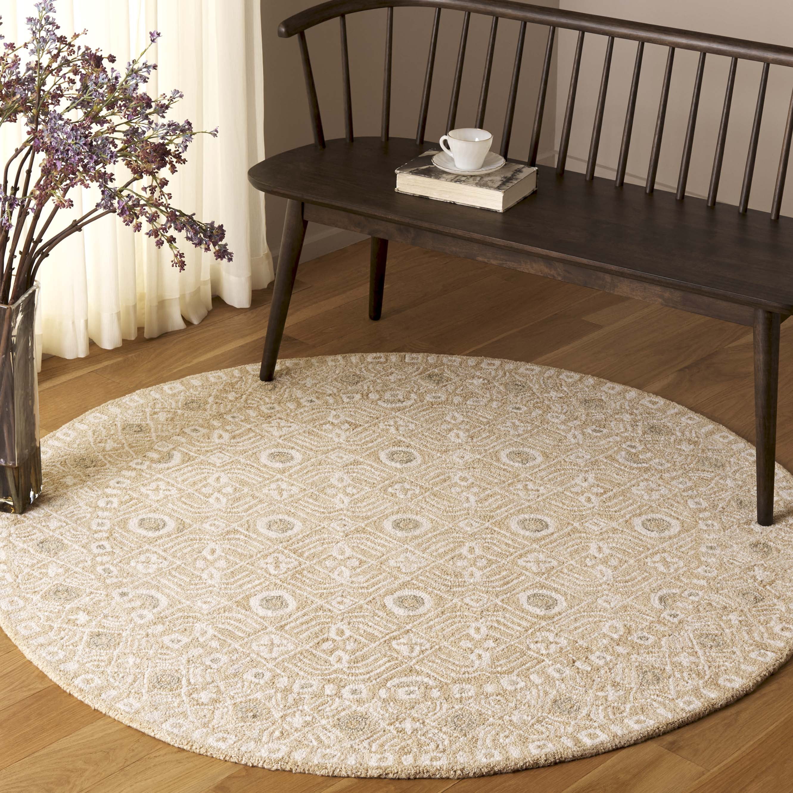 SAFAVIEH Micro-Loop Blazhe Floral Area Rug, Gold/Ivory, 5' x 5' Round