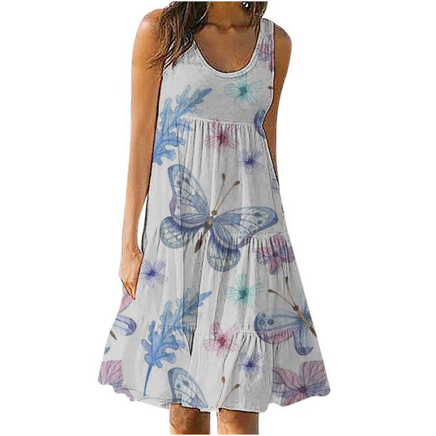 zanvin Clearance Sale Women Summer Dresses Fashion Women Casual Sexy Square Neck Printing Dresses Summer Sleeveless Pullover Dress White S Walmart