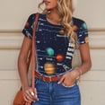 thumbnail image 6 of KLL Women 's Crew Neck Bodysuit Jumpsuits Solar System Print Short onesies Stretch T Shirts, 6 of 7
