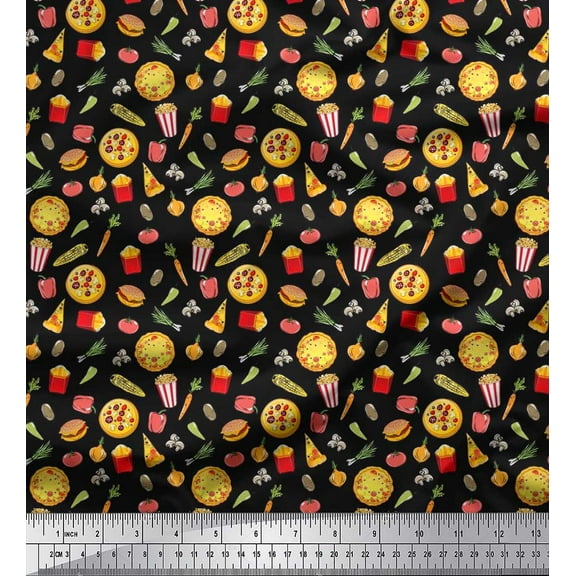 Soimoi Cotton Duck Fabric Vegetable,Burger & Pizza Food Decor Fabric Printed Yard 42 Inch Wide