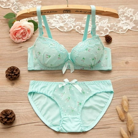 Print Bow Lace Cotton Bra Sets Women Push Up Lingerie Bra+Panties Sets Underwire Bra & Panty Set Underwear Sets