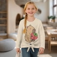 thumbnail image 4 of Xixirimido Capybara Strawberry Cream Pattern Girls Long Sleeve Shirts Cute Kids Fashion Crew Neck Tunic Tops Tie-hem Tees for Fall Winter, Size 5-6, 4 of 7