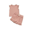 thumbnail image 4 of Girls Summer Knit Clothing Sets Cute Ruffle Trim Tank Tops and Shorts Cute Sleeveless 2 Piece Outfits 3-10 Years, 4 of 6