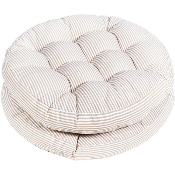 Striped Seat Cushion 2 Pack Beige Round Floor Pillows 22"x22" Chair Pad Cushions for Indoor/Outdoor Hanging Swing Chair Window Pads, Beige