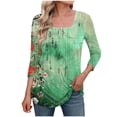 thumbnail image 2 of JTZGDY Womens Plus Size Tops Casual 3/4 Sleeve Shirts Square Neck Cute Summer Floral Tops Trendy Loose Blouses Soft Comfy Three Quarter Length Oversized Crewneck Tees Green#01 XXXL, 2 of 6
