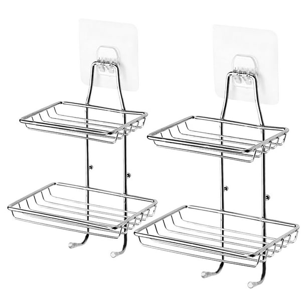 GOOHOCHY 2 jaboneras de acero inoxidable para montaje en pared, escurridor de jabón, sin perforaciones, para baño