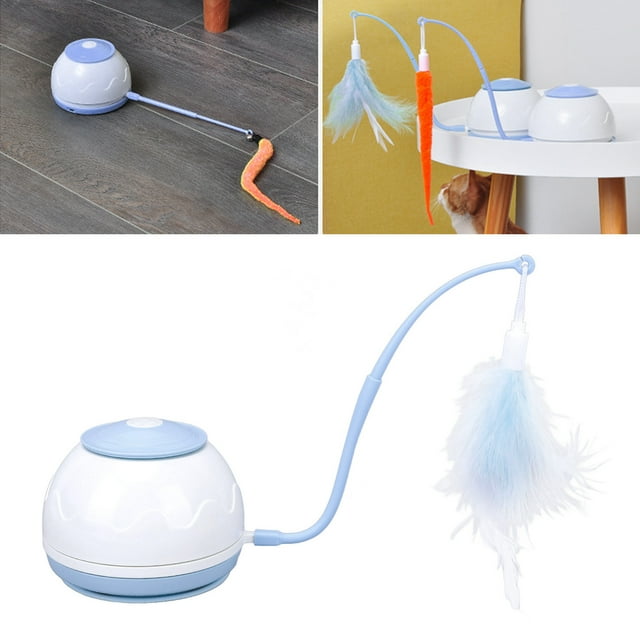 Juguete Eléctrico Interactivo Para Gatos, Luz LED, 4 Velocidadas, Giratorio, De Bajo Ruido, Pluma Teaser Stick Con Tapa de Tela Impersonable, Estimulación Mental Y Juguete