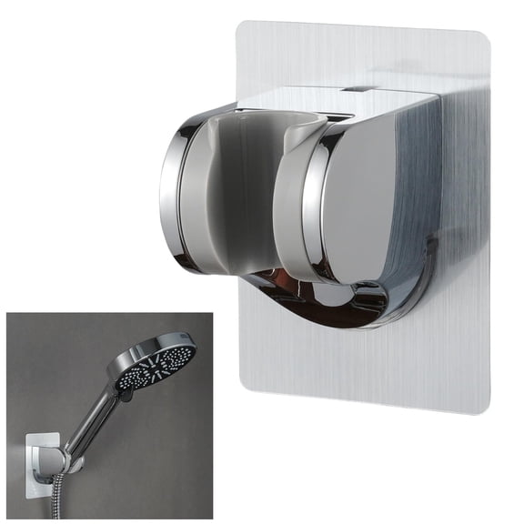 Shower Head Holder Strong Adhesive No Drilling Wall Mount Adjustable Handheld Showerhead Bracket for RV Kids Bathroom Shower,Fix Firmly and Use Conveniently (Silver, 1)