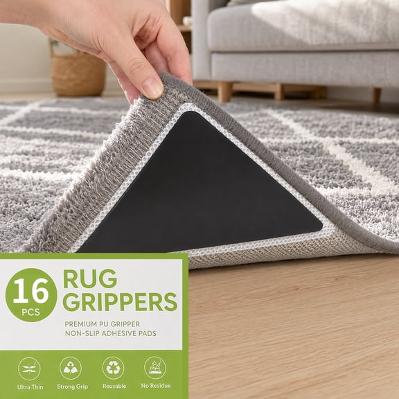 16 Pcs Rug Grippers, Non Slip Tape Reusable Washable Carpet Hardwood Floor Area Rugs Tile Pad Grippers Keep Corners Flat