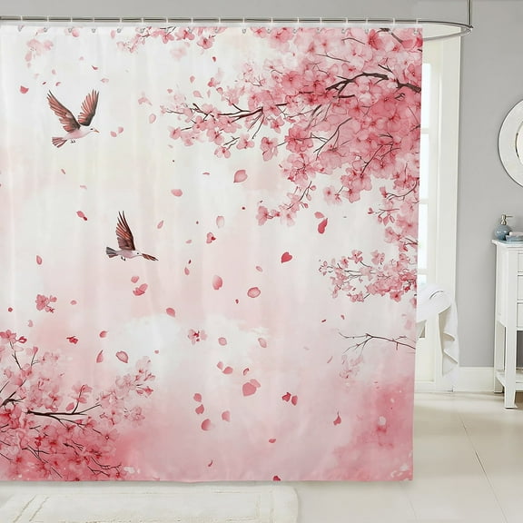 Erosebridal Cherry Blossom Shower Curtain 72x72,Spring Garden Bath Curtain,Sakura Room Decorative