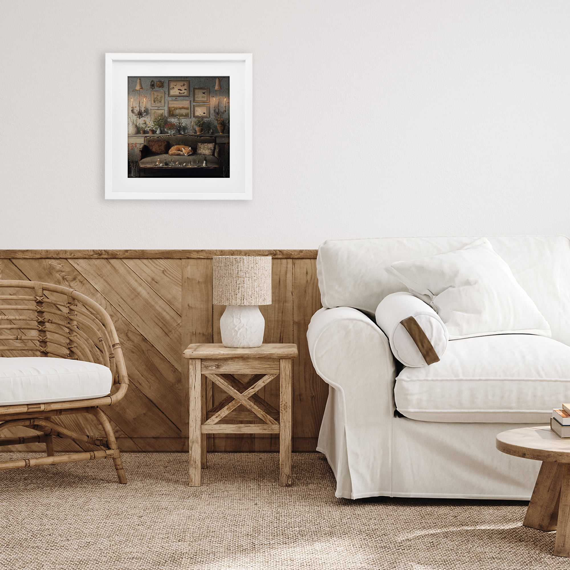 Stupell Industries Fox on Antique Sofa White Framed Print Under Glass, design by The Wands Want