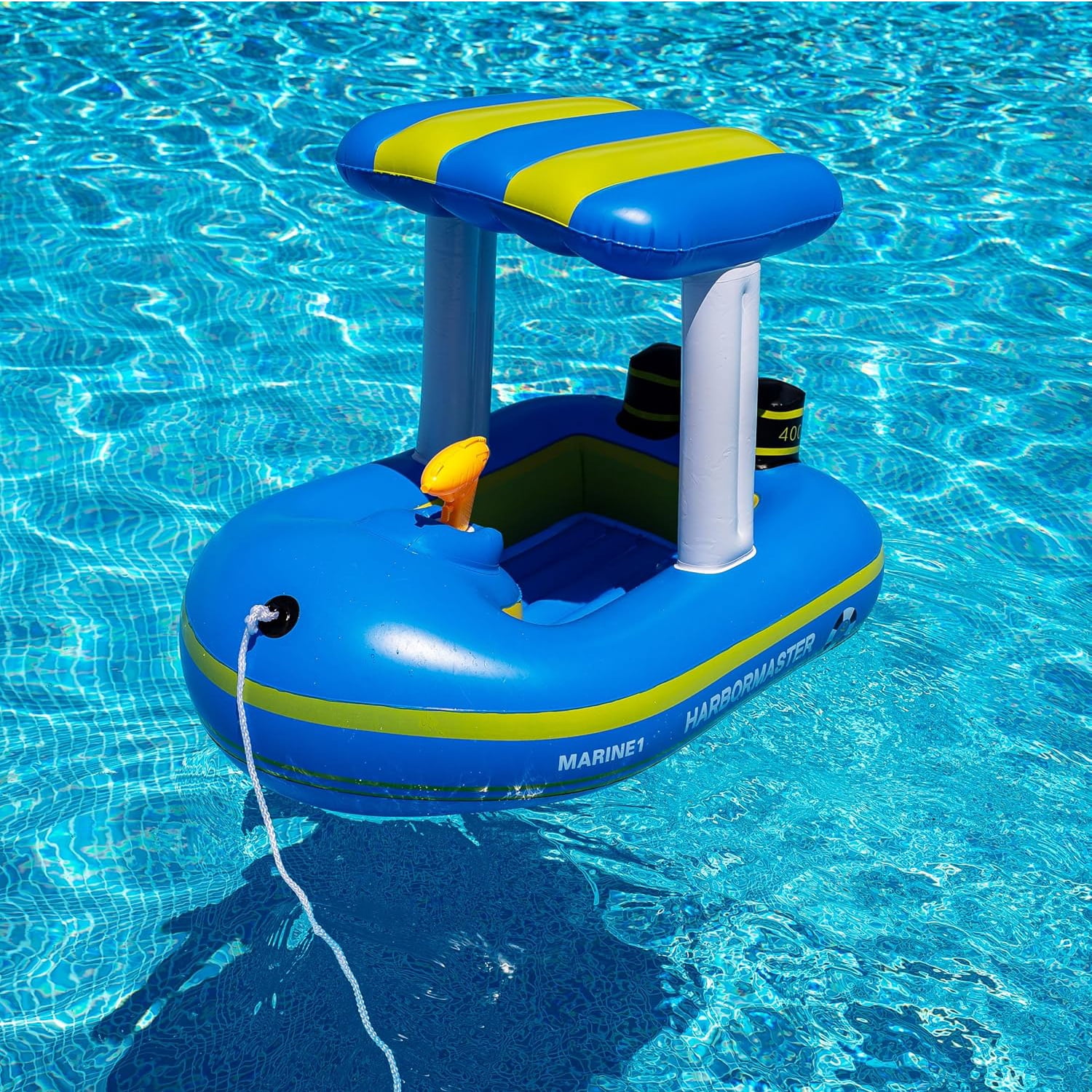 Zone Tech Inflatable Blue Harbor Master Boat Pool Float Ride On with Fun Water Toy Squirter