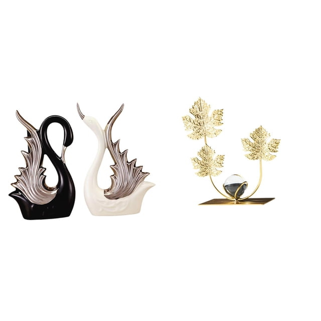 Figuras de cisne, escultura de cerámica, estatua de hoja, adorno de estantería, decoración moderna para el hogar, coleccionables para aniversario, cum