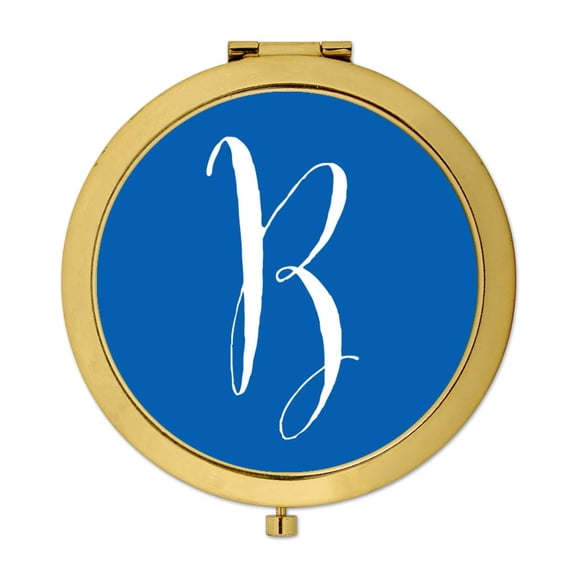 Koyal Wholesale Gold Compact Mirror Bridesmaid's Wedding Gift, Royal Blue, Monogram Letter B, 1-Pack