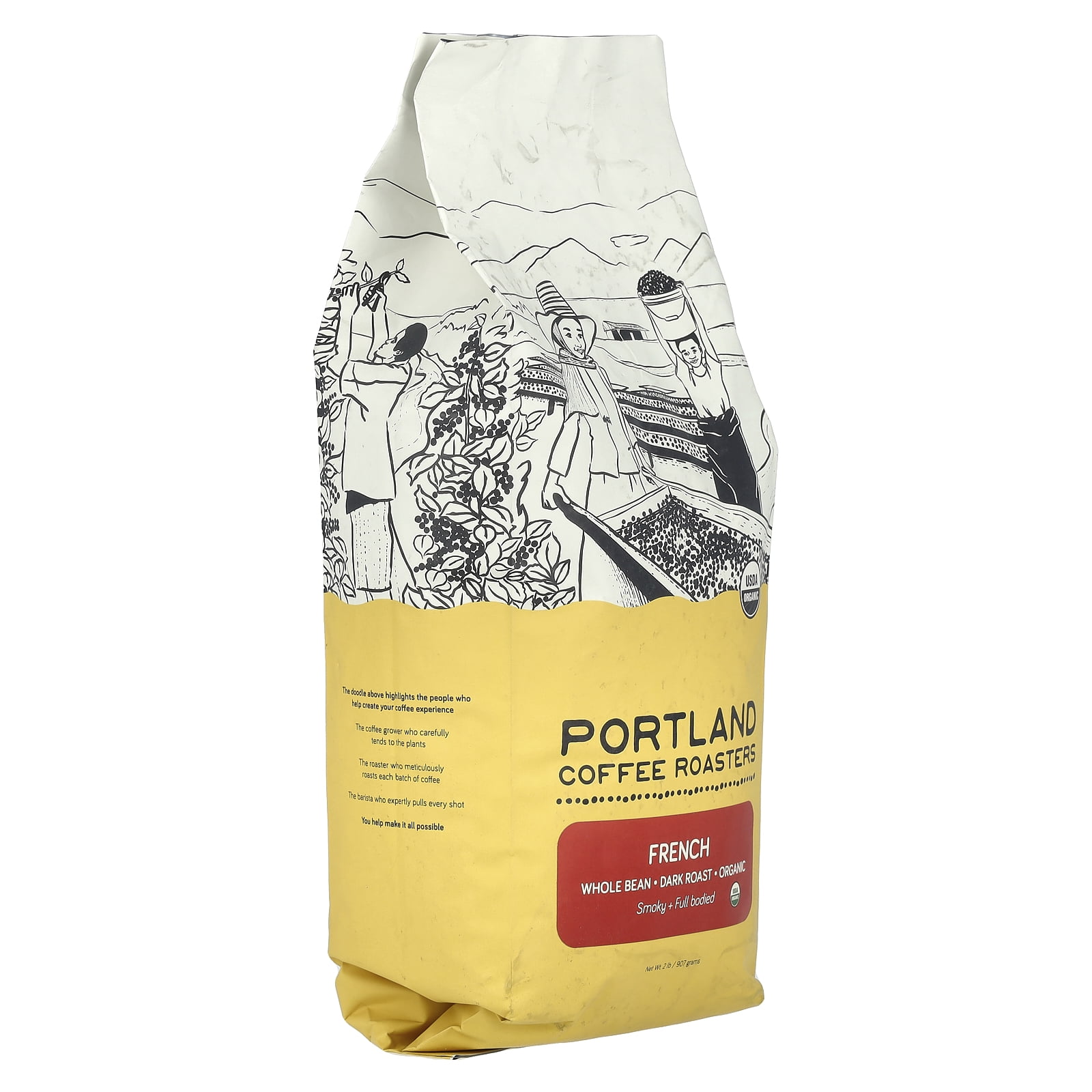Portland Coffee Roasters Organic Coffee, Whole Bean,  Dark Roast, French, 2 lbs (907 g)