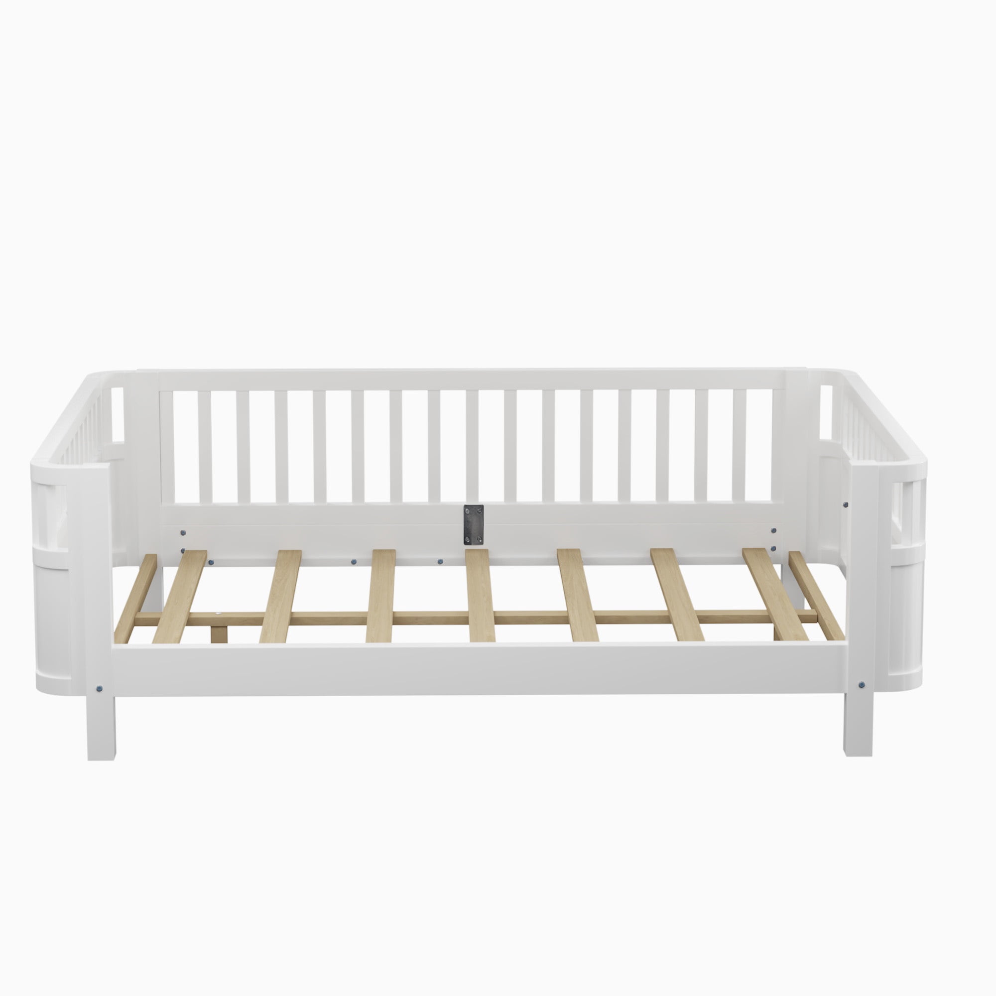 Euroco Wood Full Size Platform Bed, Low Profile Bed with Rails for Kids and Toddlers, White