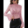 thumbnail image 2 of Blusa Elegante de Encaje Calado con Mangas Acampanadas para Mujer, para Fiesta, Moda 2025 Rosa XL, 2 of 7