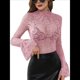 thumbnail image 2 of Blusa Elegante de Encaje Calado con Mangas Acampanadas para Mujer, para Fiesta, Moda 2025 Rosa XL, 2 of 7