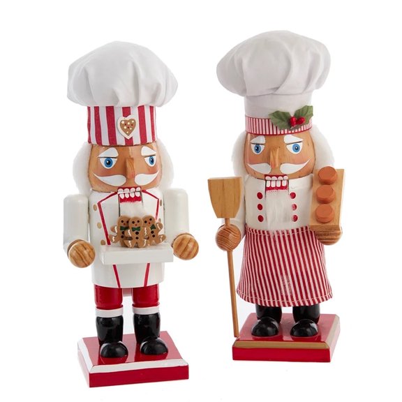 Kurt Adler 9" White and Red Chef Christmas Nutcrackers, 2-Piece Set