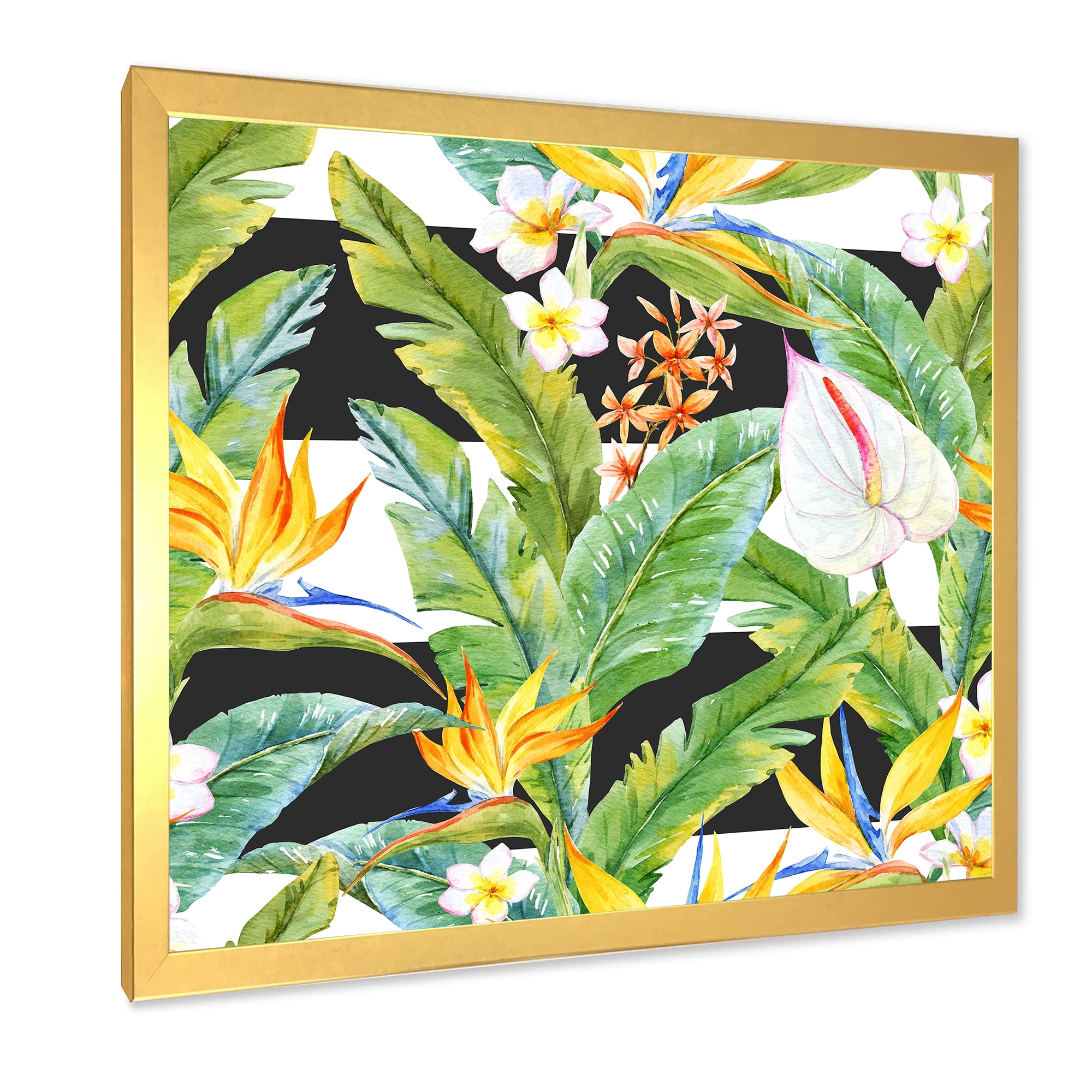 Designart 'Yellow Flowers and Tropical Foliage IV' Modern Framed Art Print