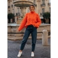 thumbnail image 5 of Czanzd Womens Cable Knit Turtleneck Sweater Oversized Loose Pullover Tops-Orange,L, 5 of 8