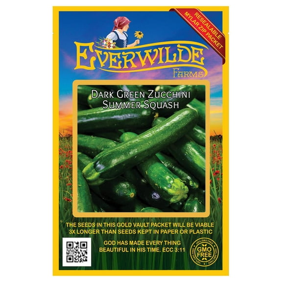 Everwilde Farms - 40 Dark Green Zucchini Summer Squash Seeds - Gold Vault Seed Packet