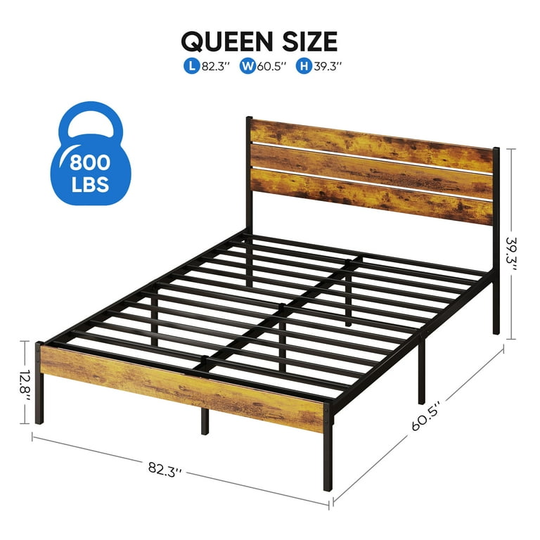 CONCETTA Queen Metal Platform Bed, No Box Spring, 800lbs