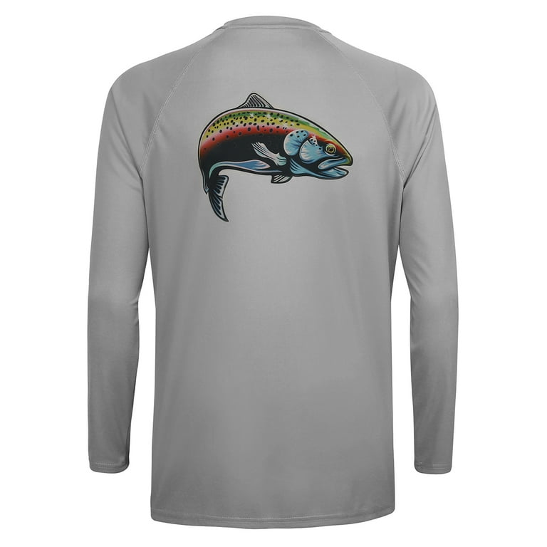 Mens Athletic Performance Shirt Long Sleeve Gray Rainbow Trout XL 