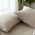 thumbnail image 4 of 3 Pieces Boho Brown Khaki Plaid Bedding Set Grid Duvet Cover with Zipper Ties 100% Washed Microfiber Bedding Set Luxury Soft Breathable Durable,King Size, 4 of 6