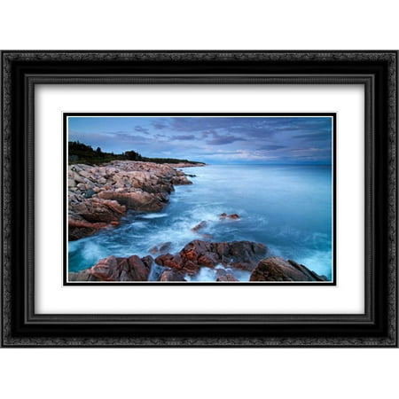 Coastal granite rocks, Cape Breton Highlands National Park, Gulf of St. Lawrence, Nova Scotia, Canad 2x Matted 24x18 Black Ornate Framed Art Print by Leslie,